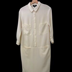 DESIGNER Iconic Shirt Dress NWOT Statement Pockets Ivory Size 10/12 Button Cuff